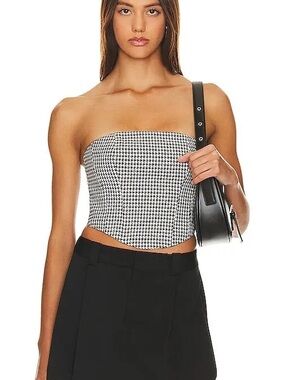 Strapless Houndstooth Crop Top - Black & White